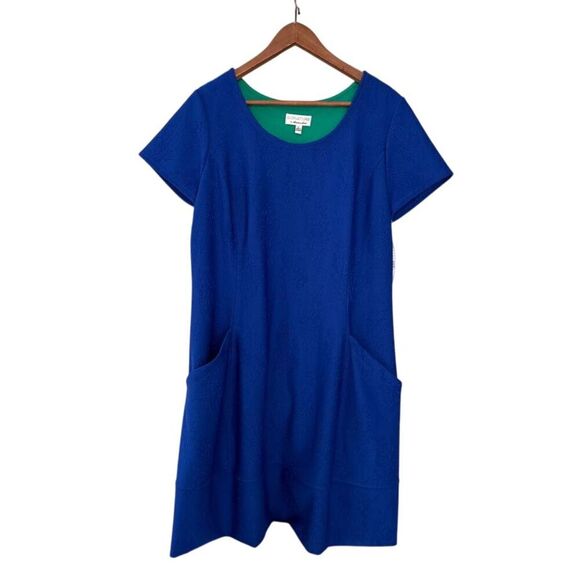 Signature by Robbie  Bee Royal Blue Textured Short Sleeve Dress with Pockets - Picture 1 of 4